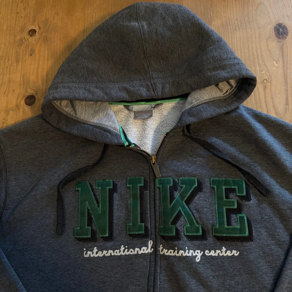 Y2K Nike International Training Center Zip Up Hoodie Mens XL Charcoal Grey Green